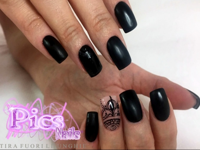 9. Matte Black Gel Nails with Marble Design - wide 8