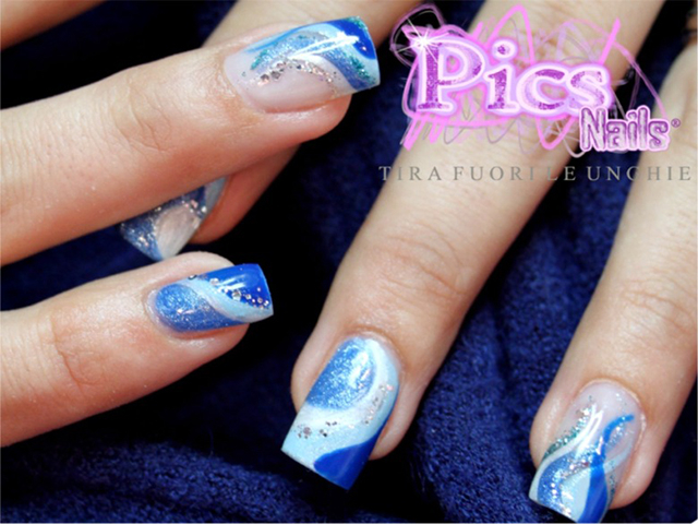 Pale-Blue Gel Nails Extension