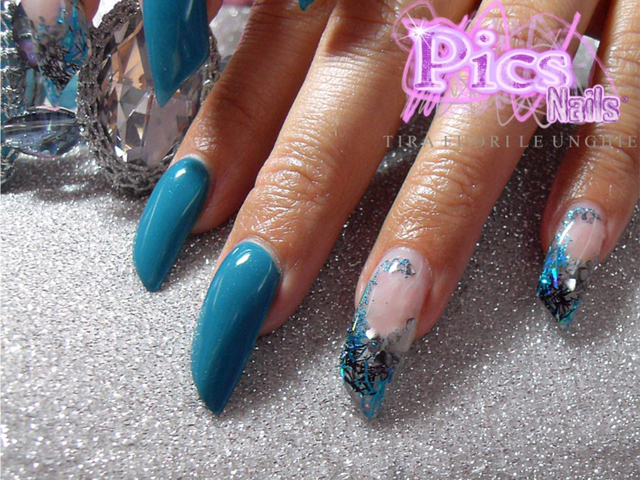 Hand with Turquoise Nails on Blue Textile Background Stock Photo  Image of  cosmetic fashionable 221964216