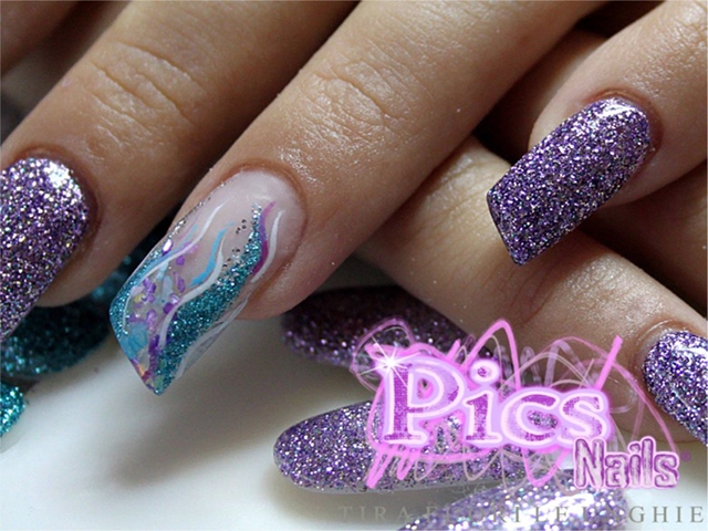 Unghie Viola Glitter